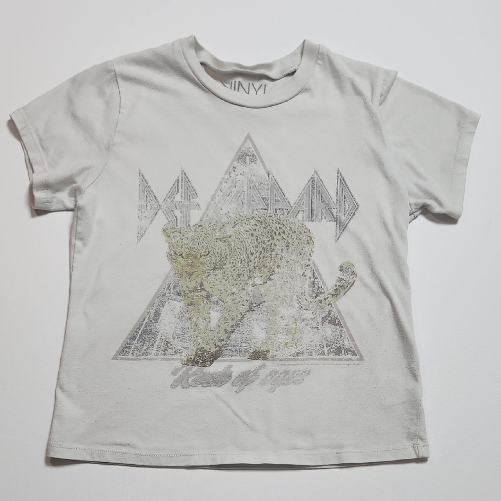 Vinyl Icons Def Leppard Hysteria Leopard Graphic Tee Shirt Sz S White Distressed
